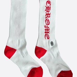 Chrome Hearts White & Red Script Logo Socks